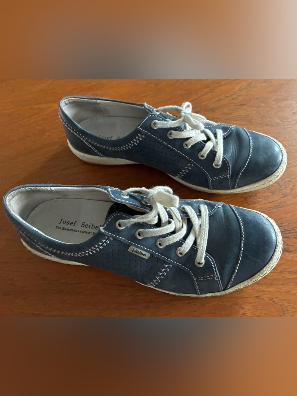 Josef Seibel Navy and White Leather Lace-Up Women's Sneakers